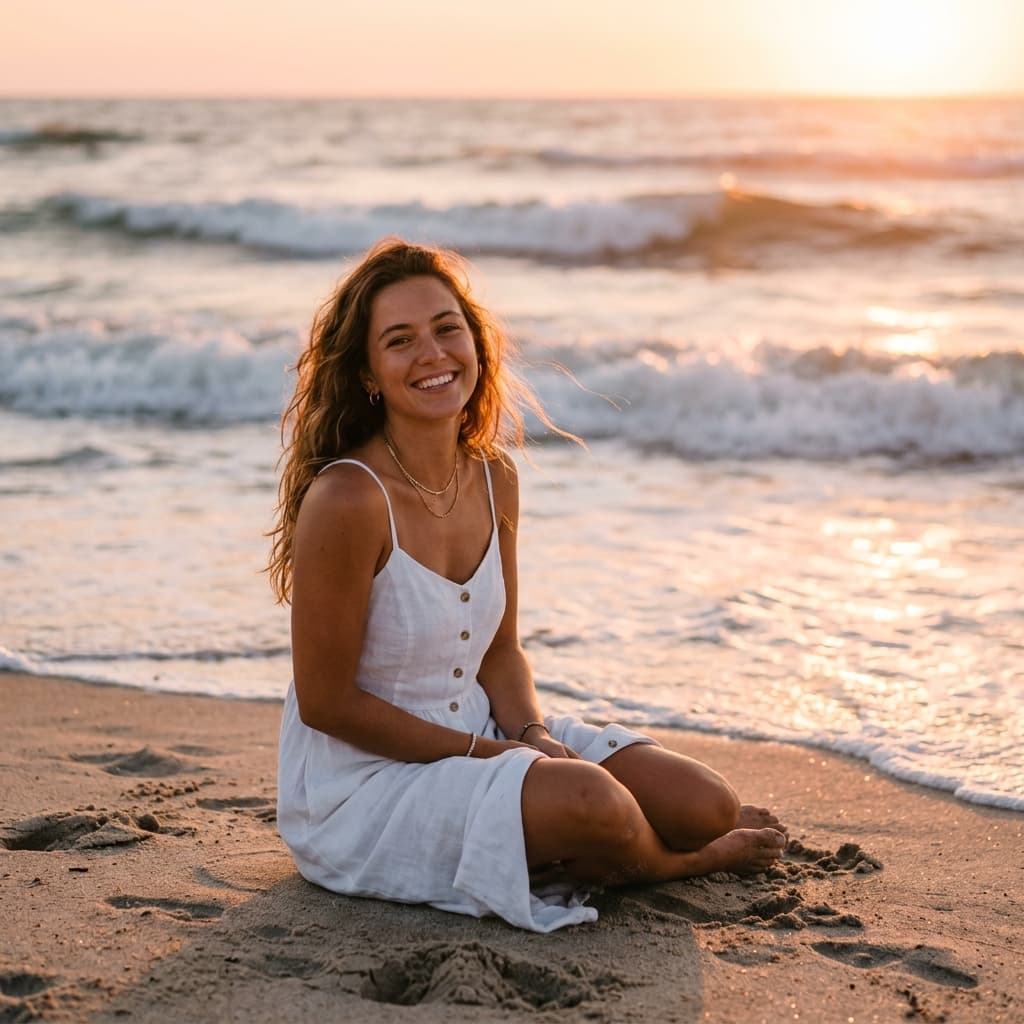 Beach Golden Hour AI headshot style