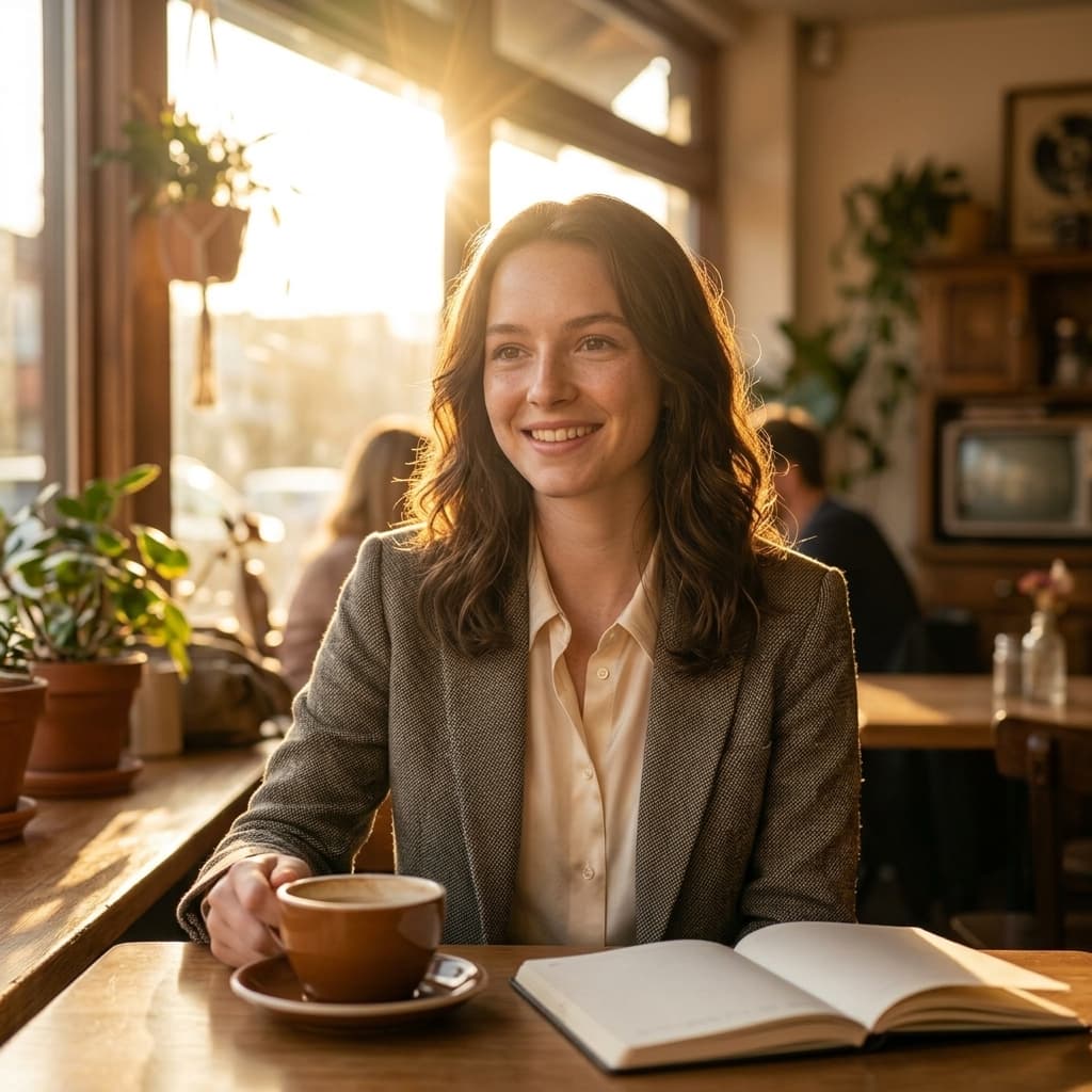 Golden Hour Cafe AI headshot style