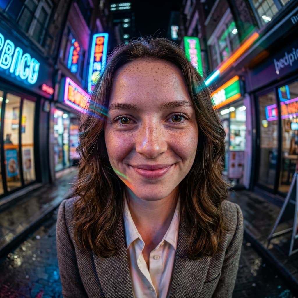 Urban Fisheye Neon AI headshot style