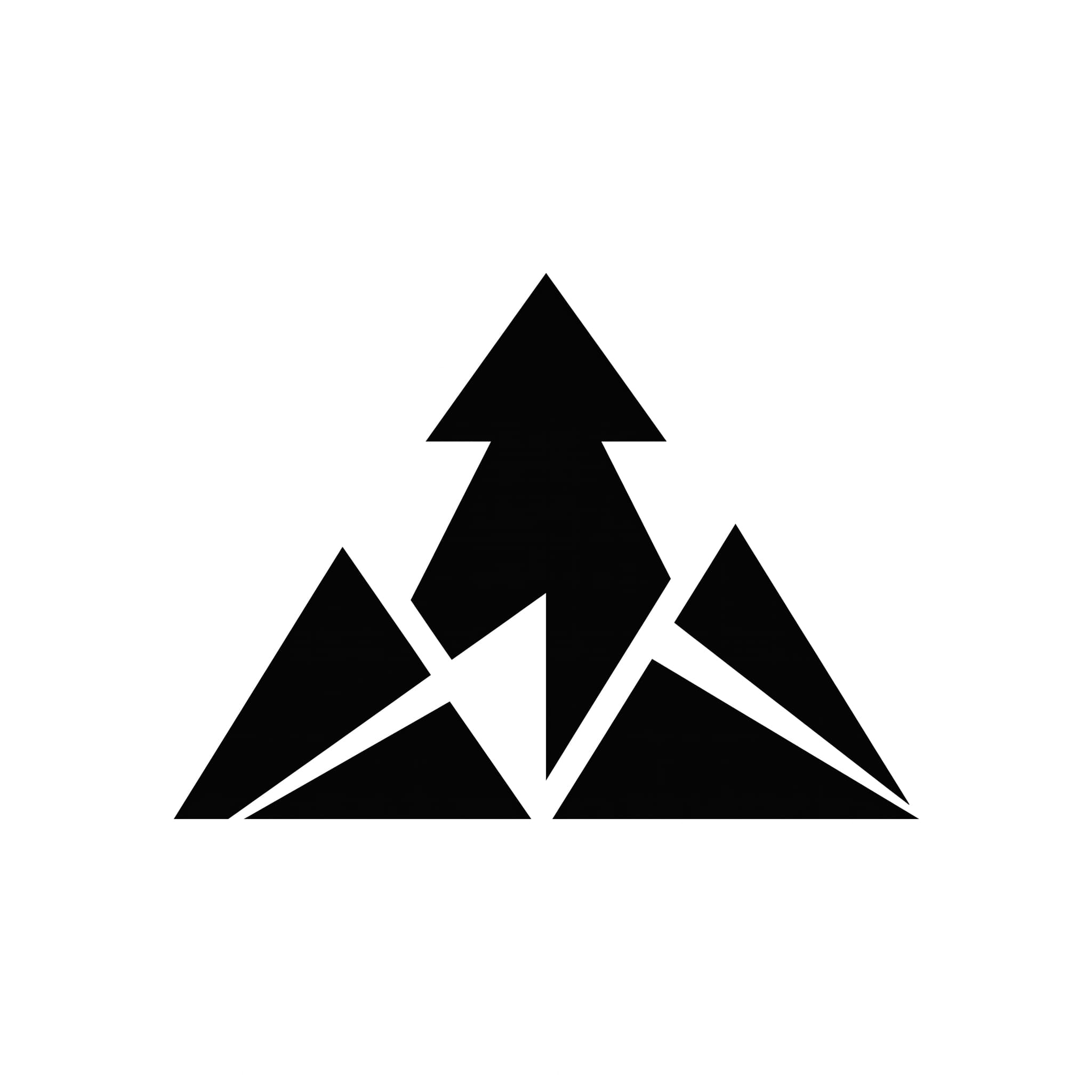 A geometric folded-paper mountain logo mark that also reads as an upward arrow