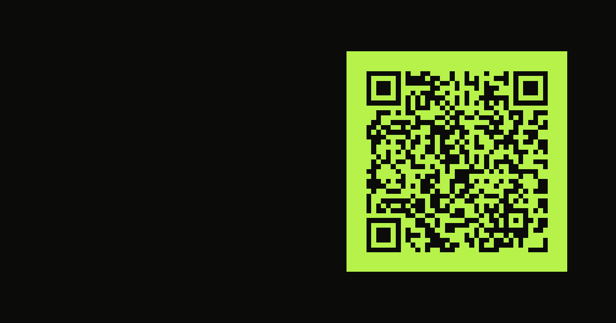 A lime QR code on a near-black card