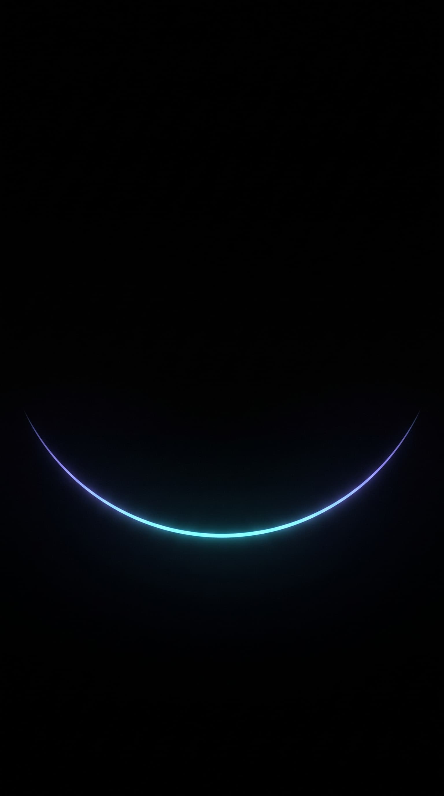 Single glowing cyan arc on a true black background, AMOLED phone wallpaper
