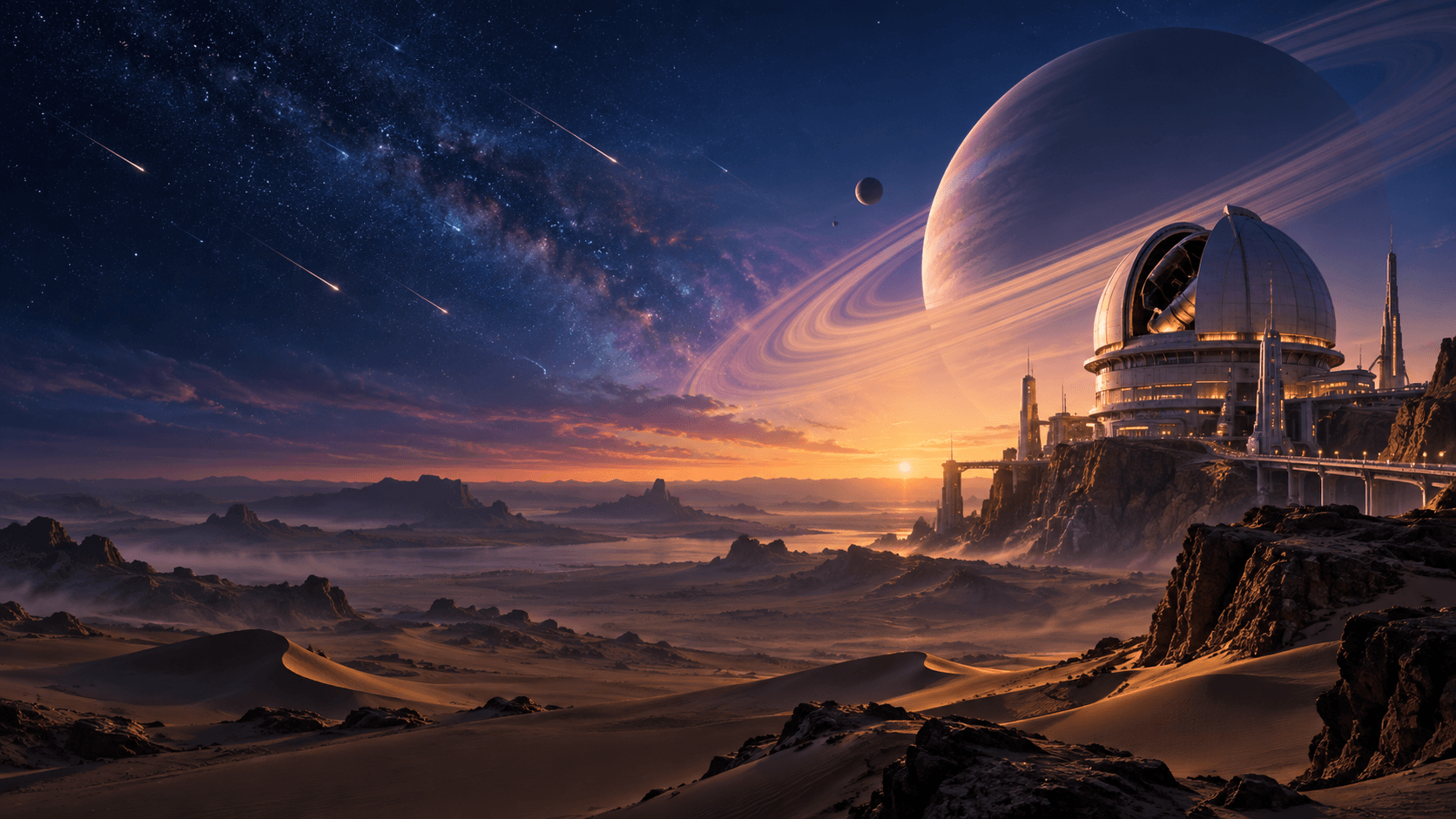 Futuristic desert observatory desktop AI wallpaper