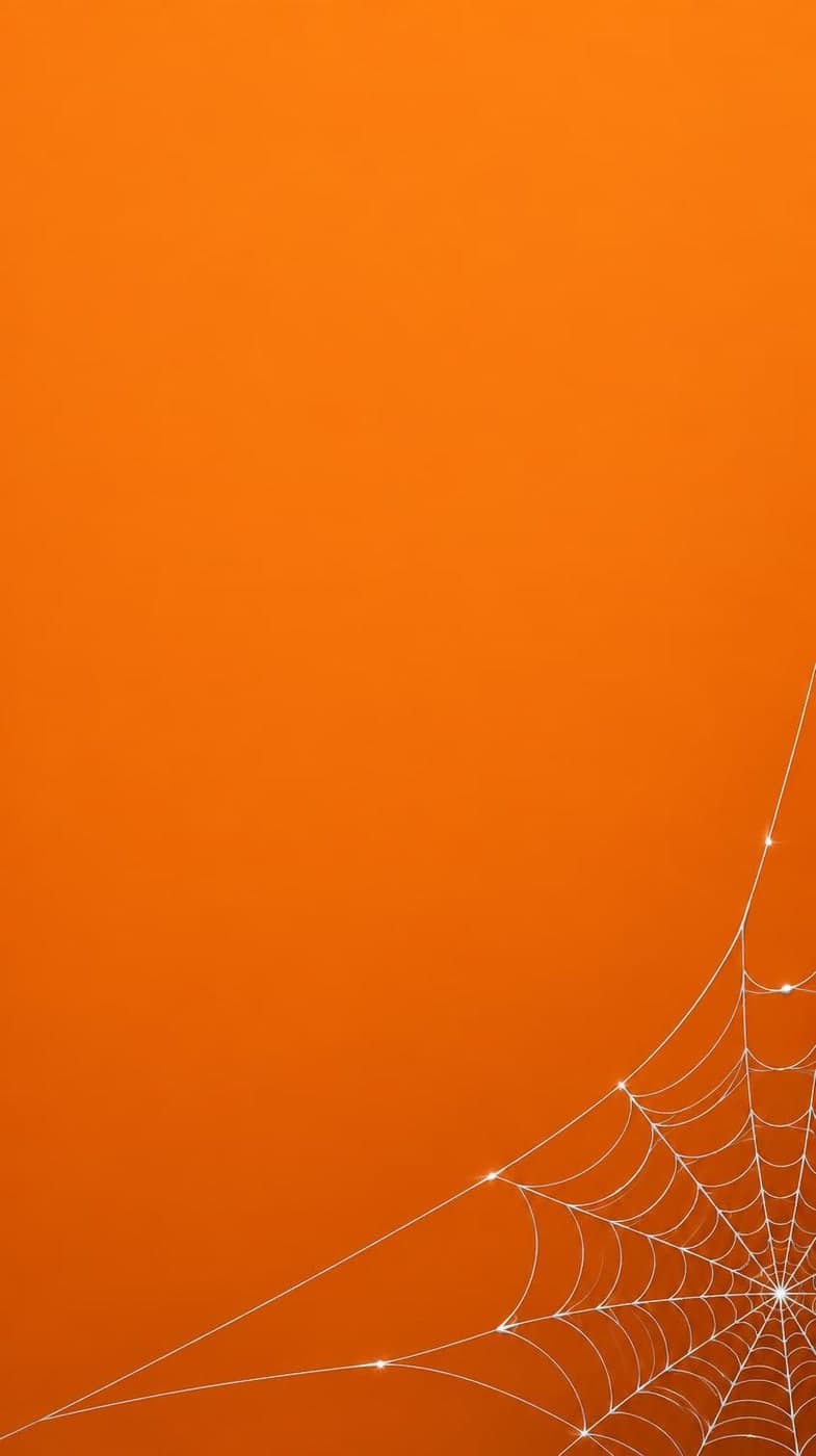 Fine silver spiderweb in one corner of a warm orange background, minimal flat illustration