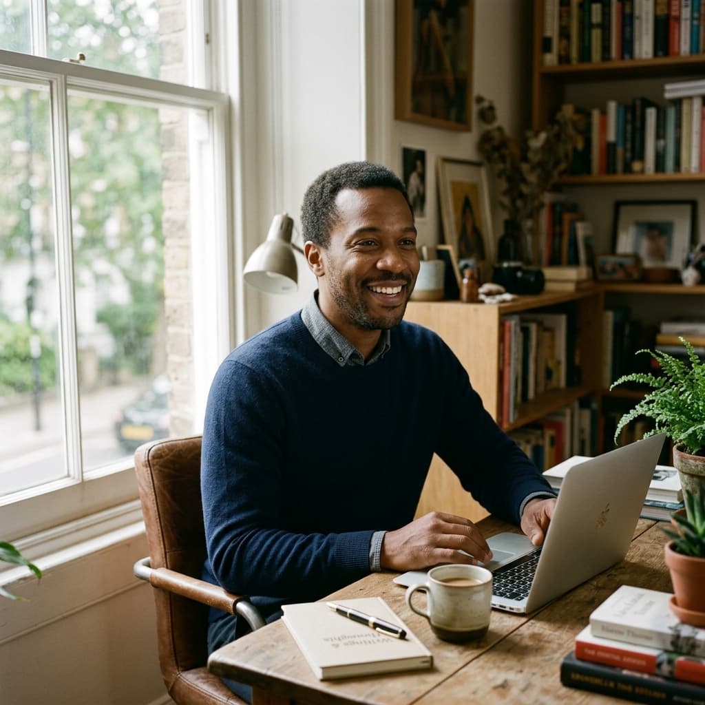 Window desk Author headshots example