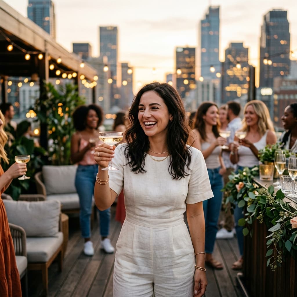 Rooftop toast Bachelorette party photos example