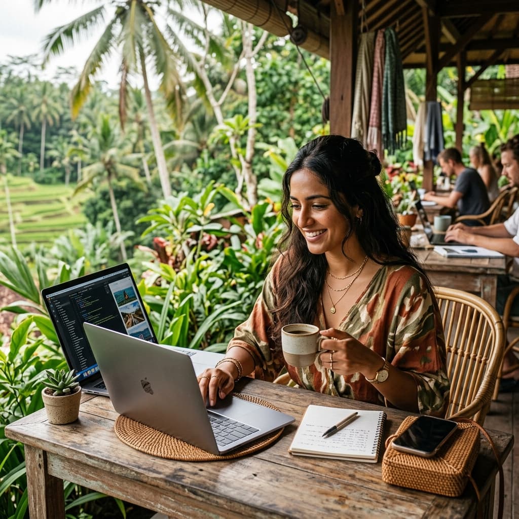 Tropical workspace Digital nomad photos example