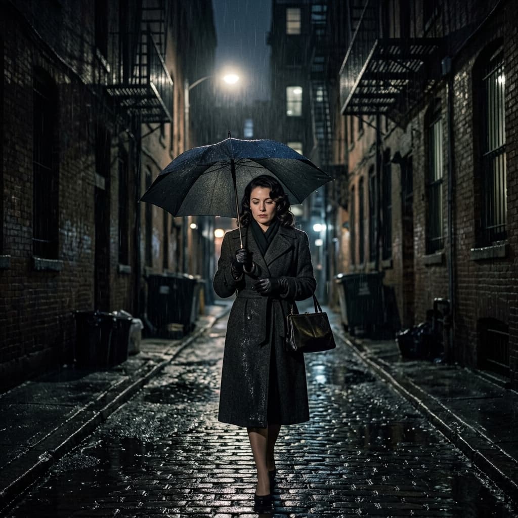 Rainy alley Film noir portraits example