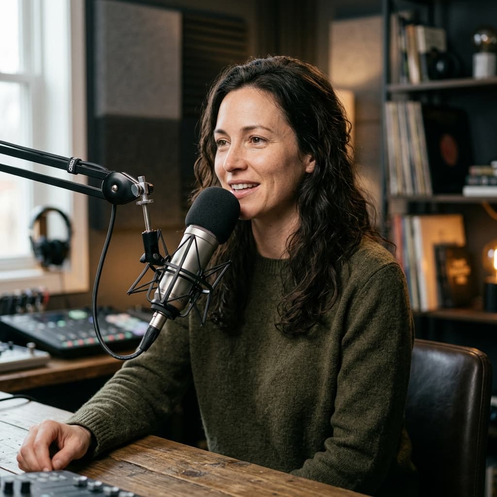 Microphone close-up Podcast host photos example