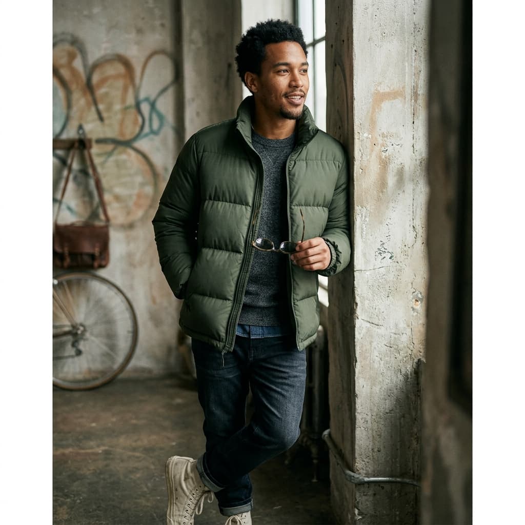 Studio streetwear Puffer jacket photos example
