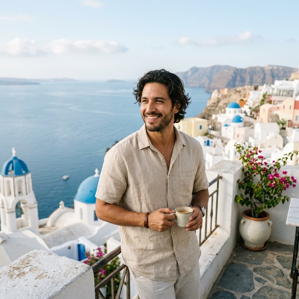 Clifftop morning Santorini photos example