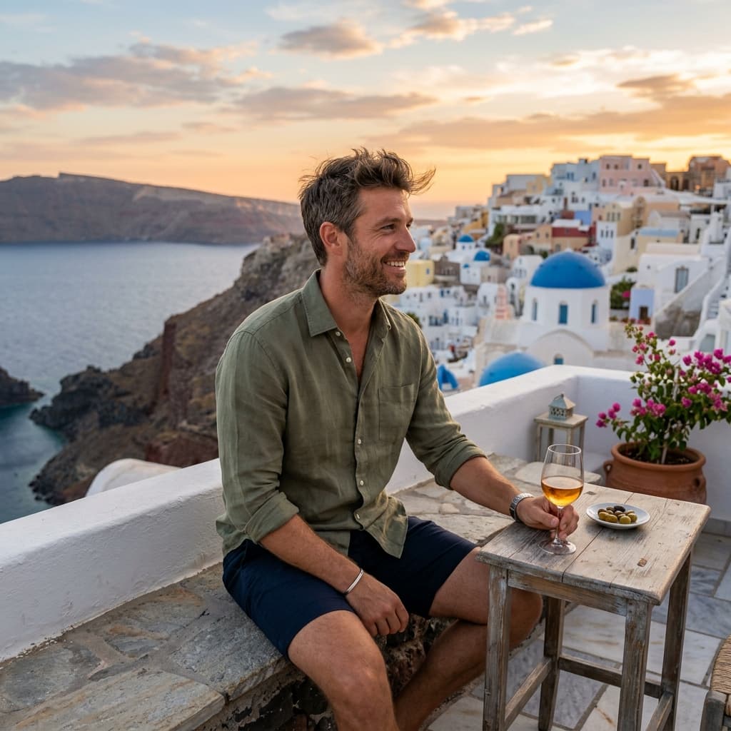 Aegean sunset Santorini photos example