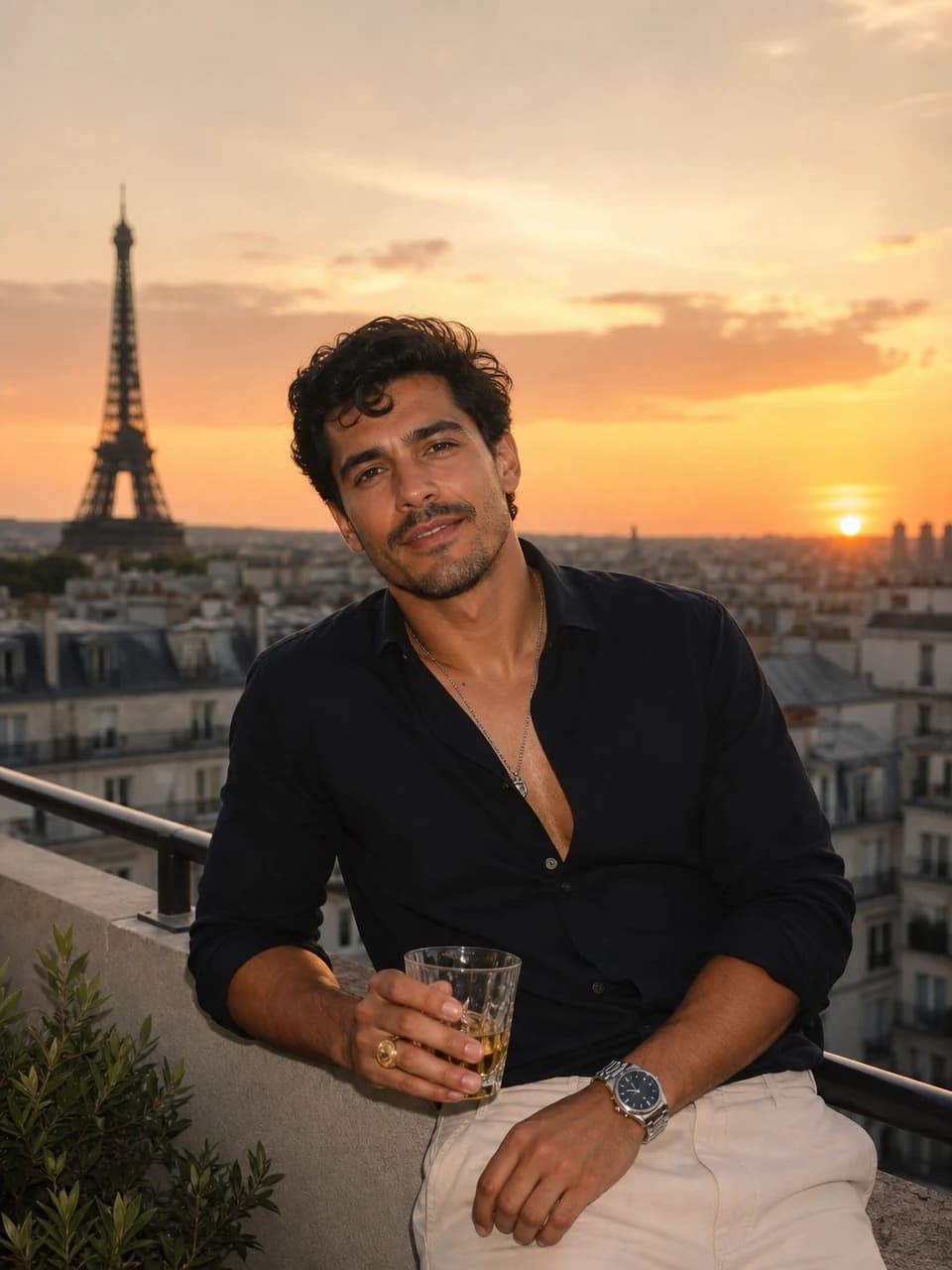 Rooftop sunset Paris photos AI-generated example