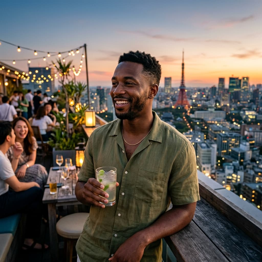 Rooftop sunset Tokyo photos example