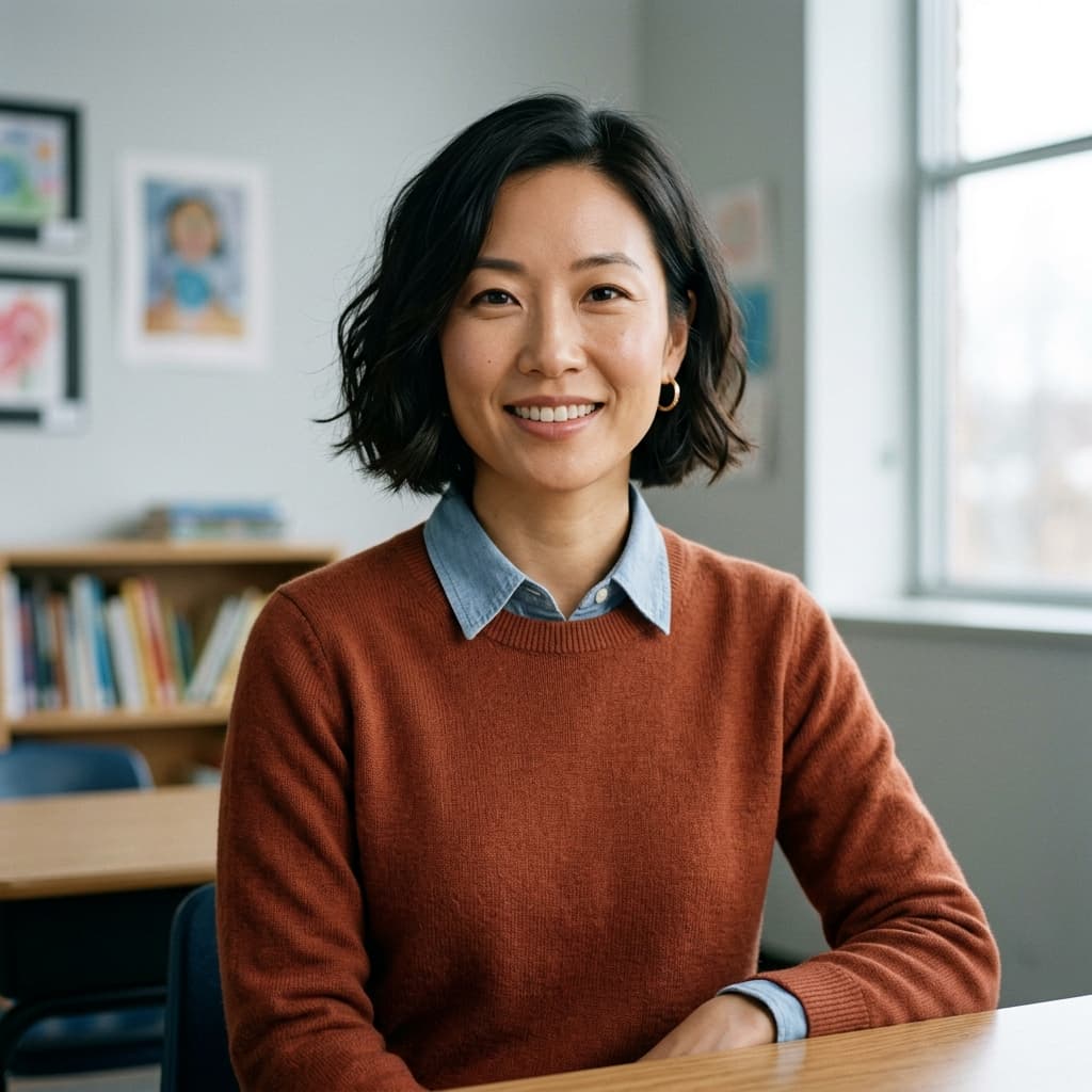 Clean studio Teacher headshots example