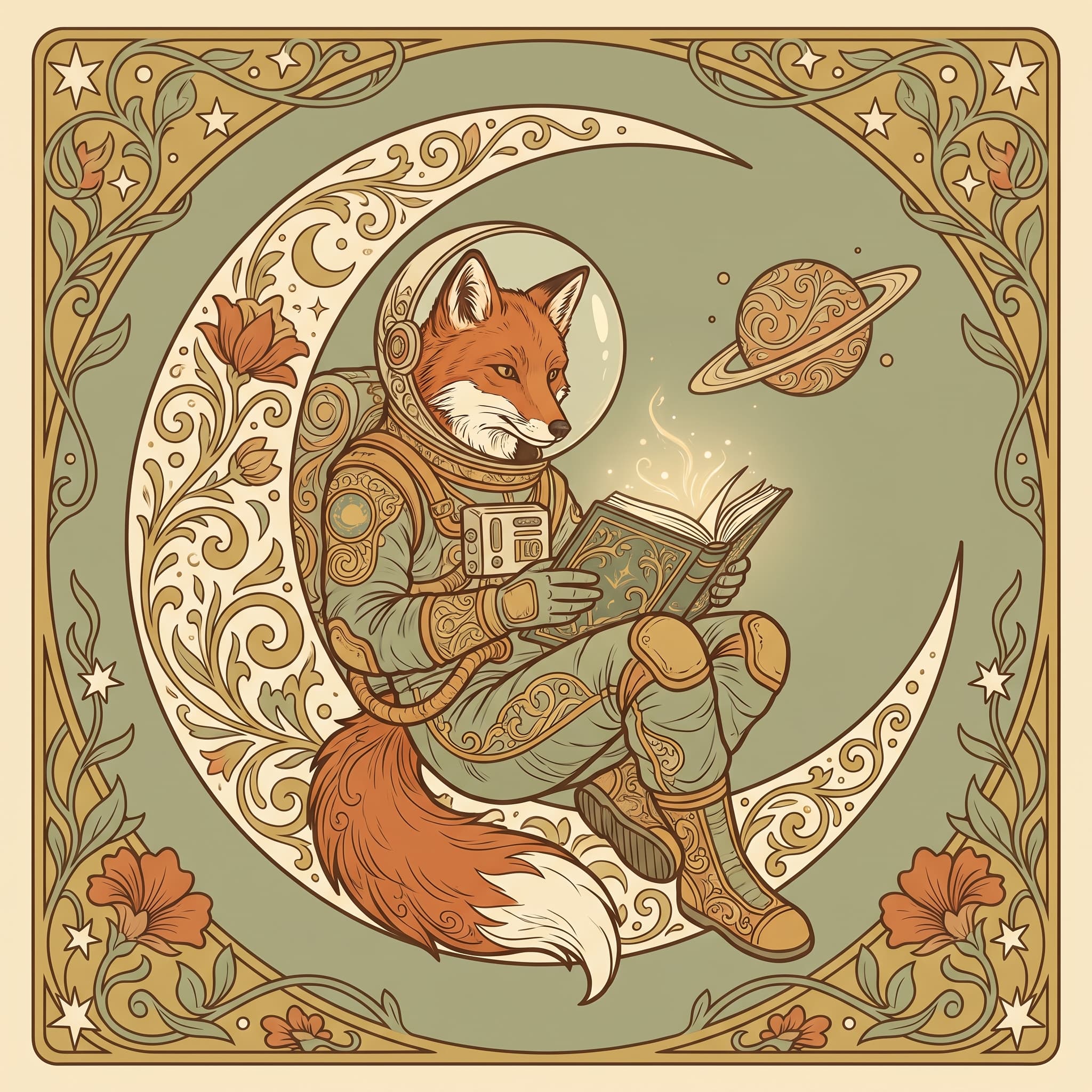 Fox astronaut in art nouveau style