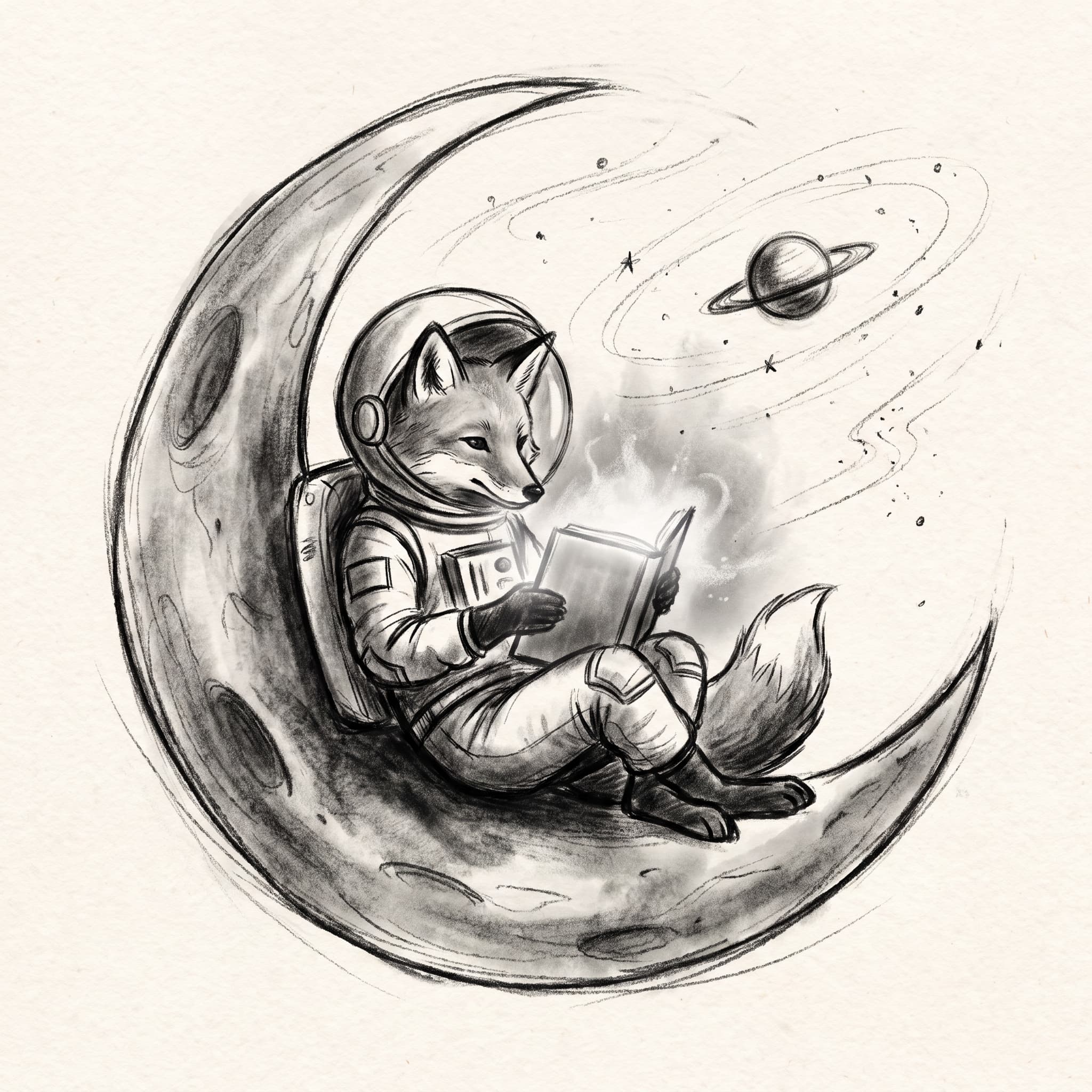 Fox astronaut in charcoal sketch style