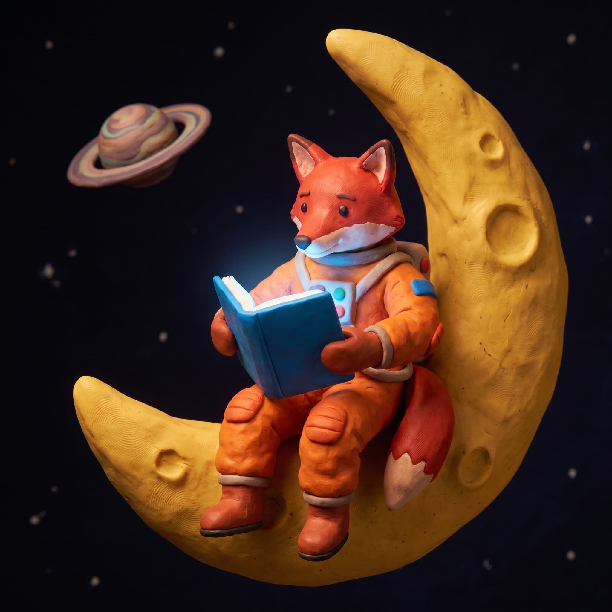 Fox astronaut in claymation style