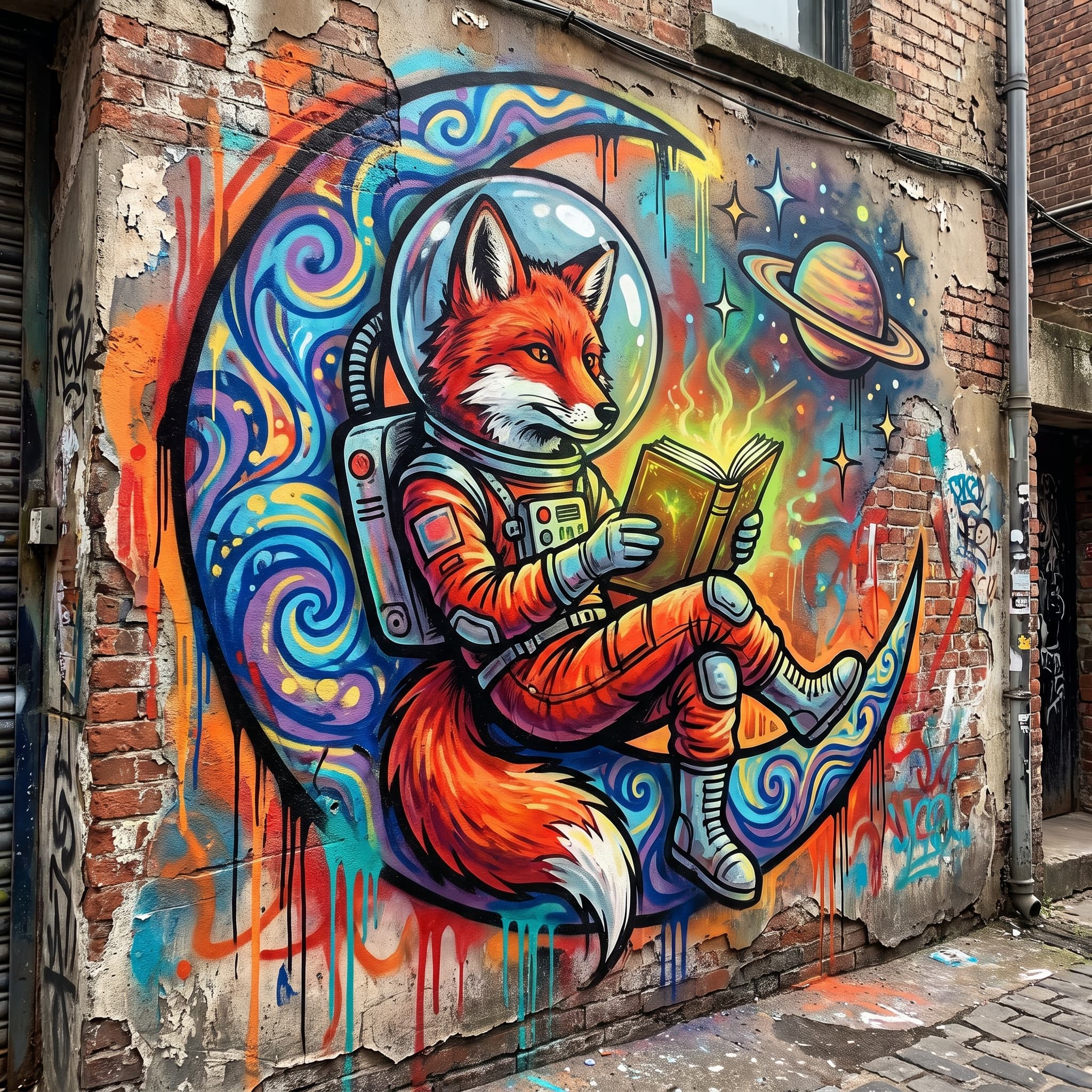 Fox astronaut in graffiti style