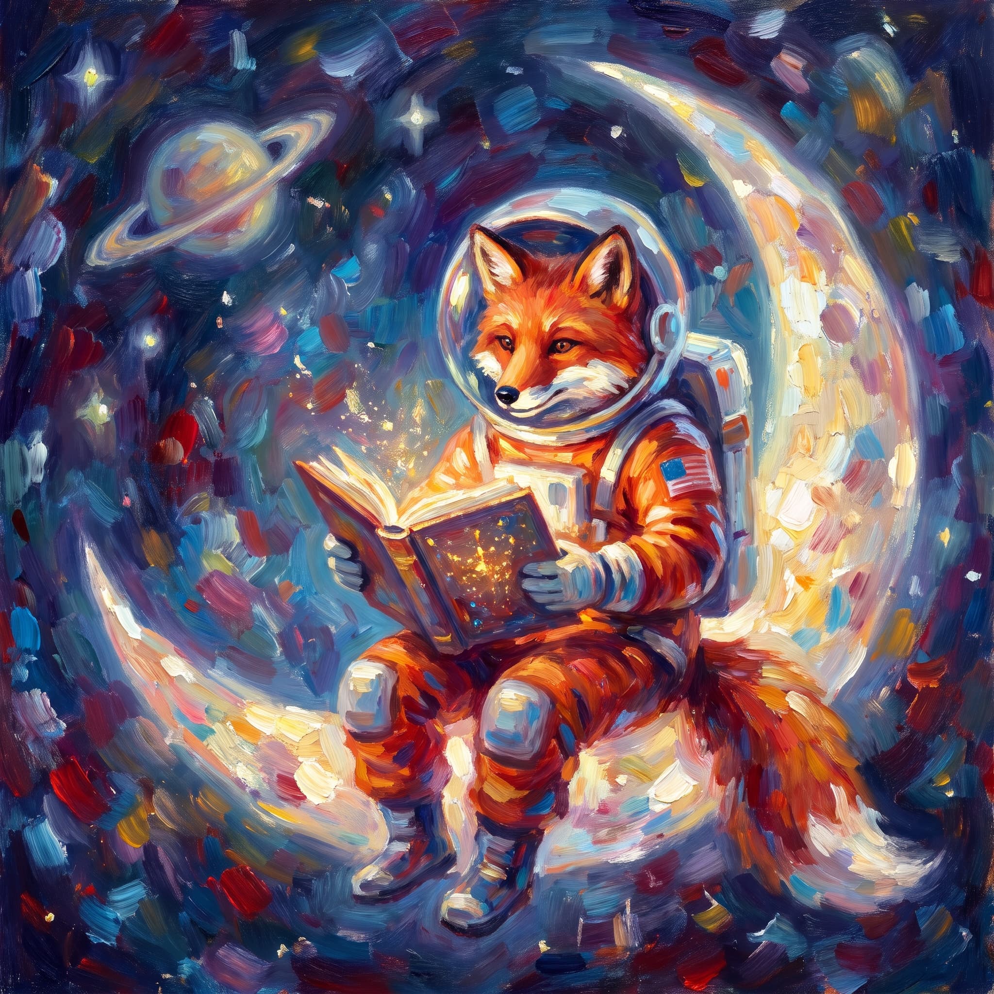 Fox astronaut in impressionist style