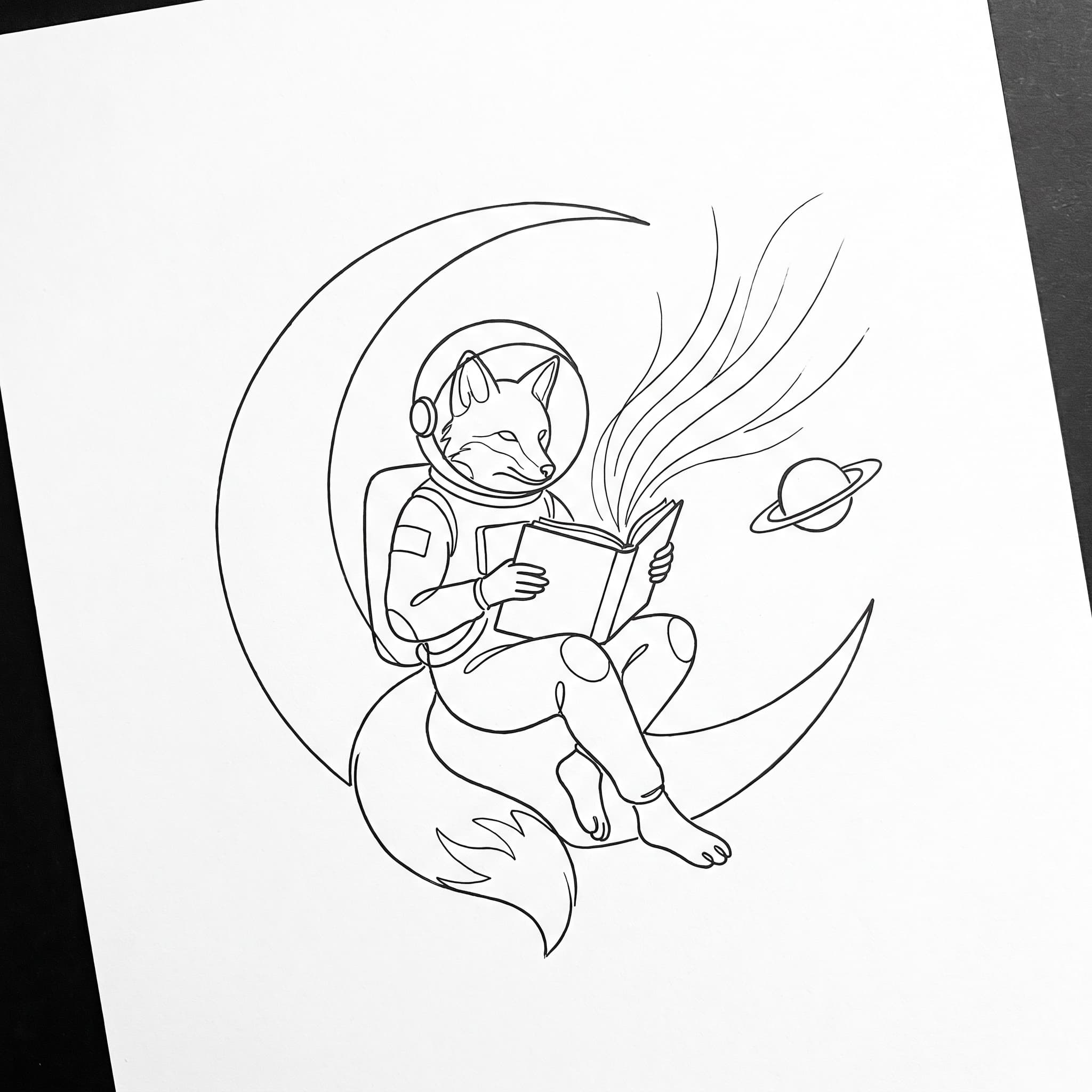 Fox astronaut in line art style
