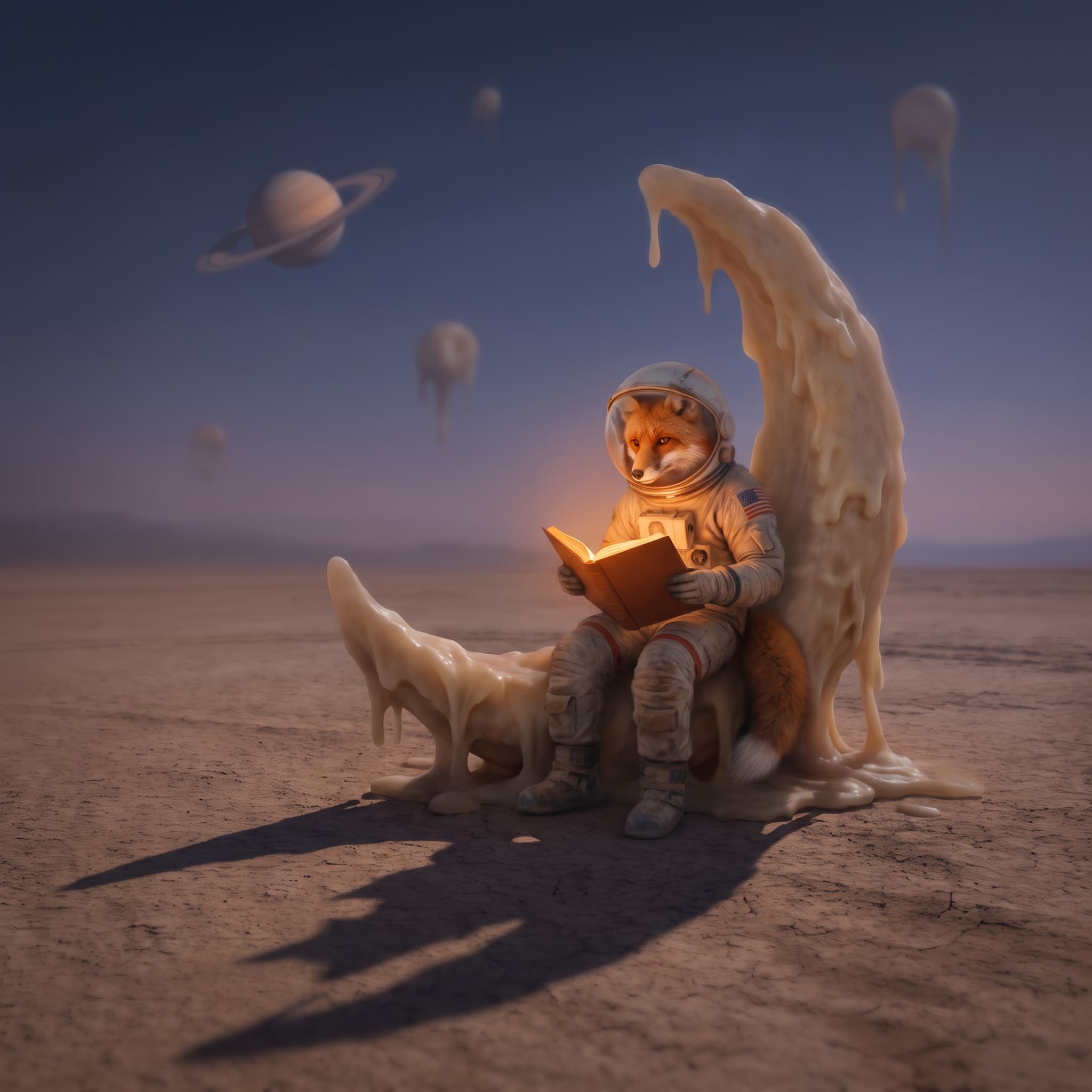 Fox astronaut in melting surreal style