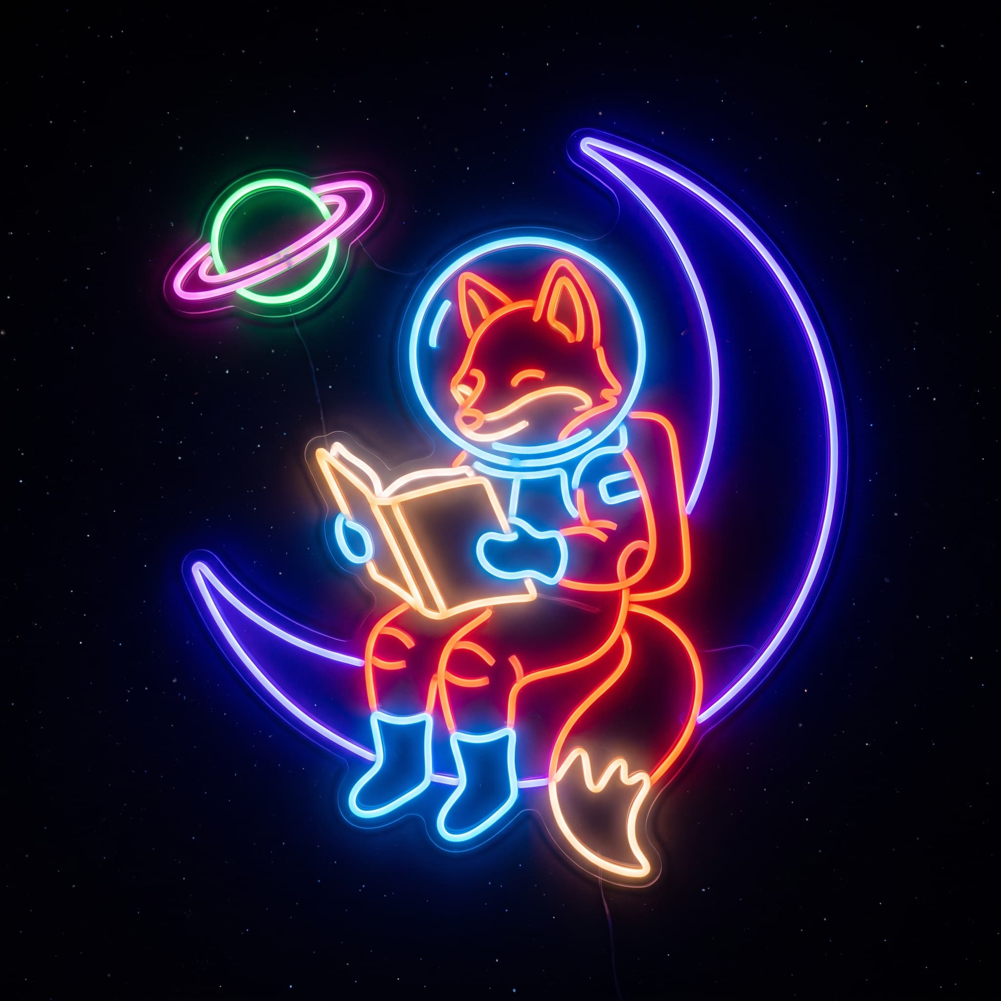 Fox astronaut in neon glow style