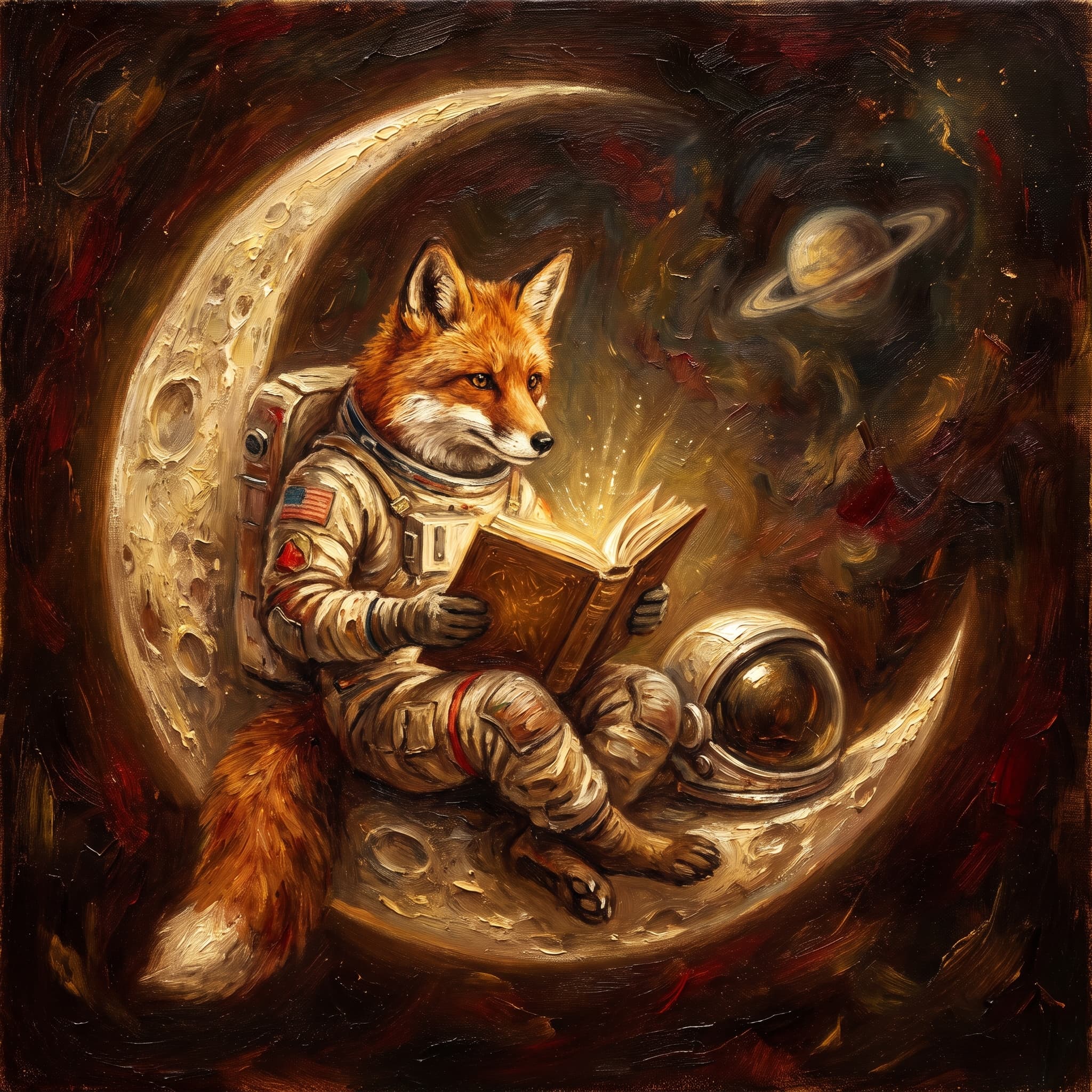 Fox astronaut in oil painting style
