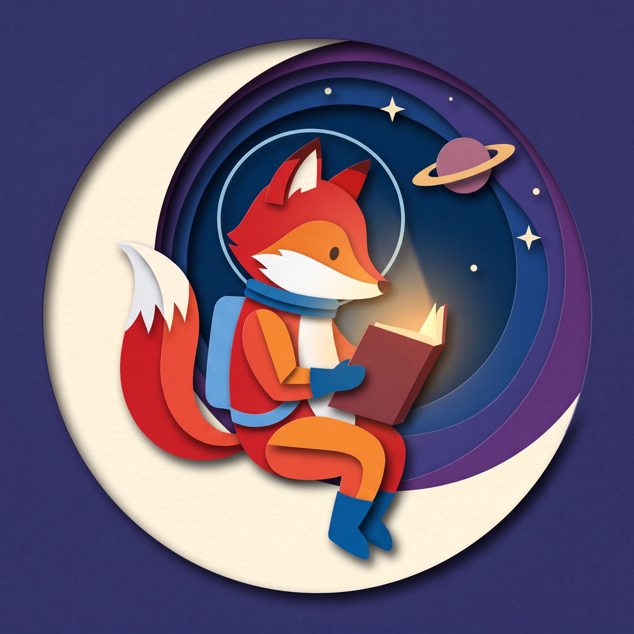 Fox astronaut in papercraft style