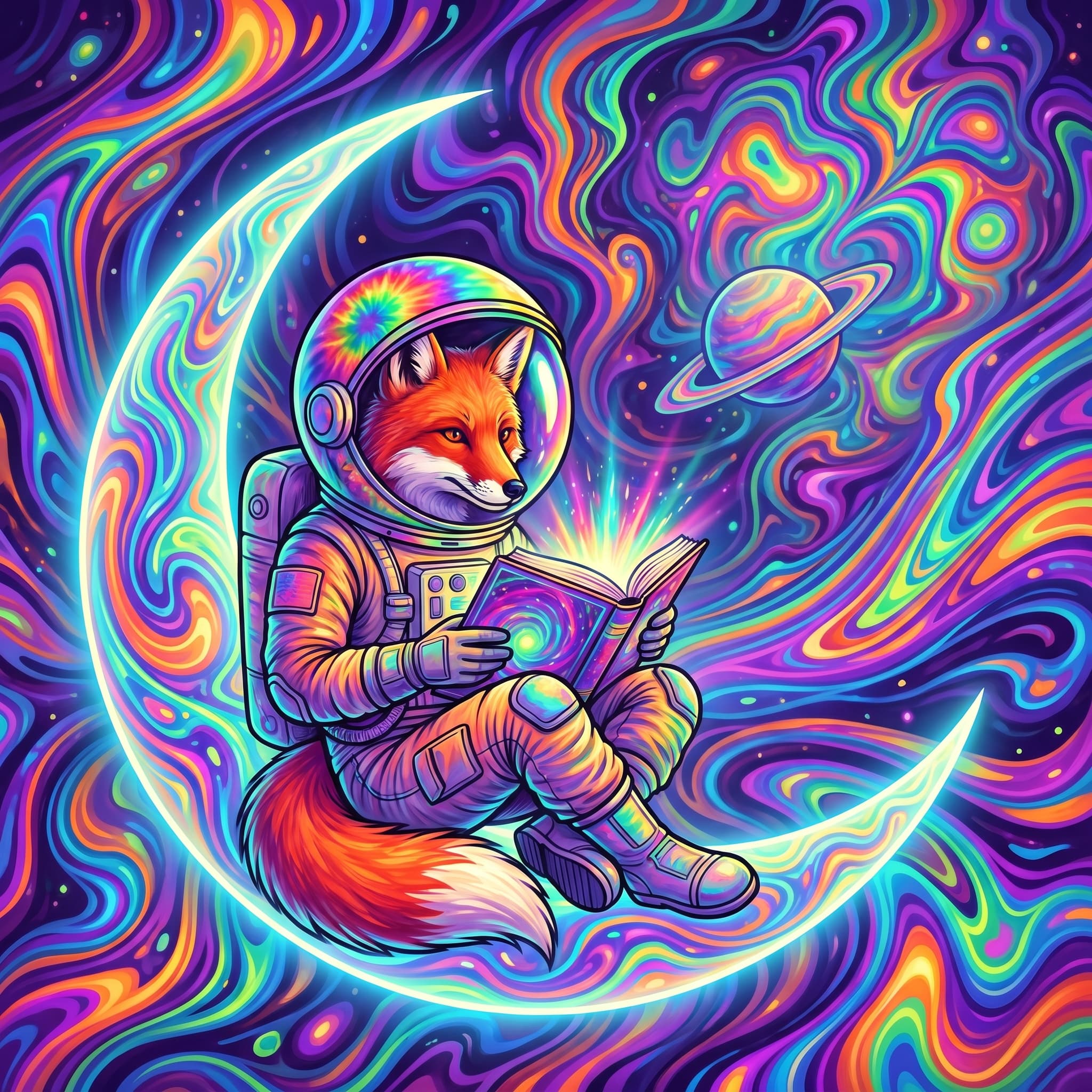 Fox astronaut in psychedelic style