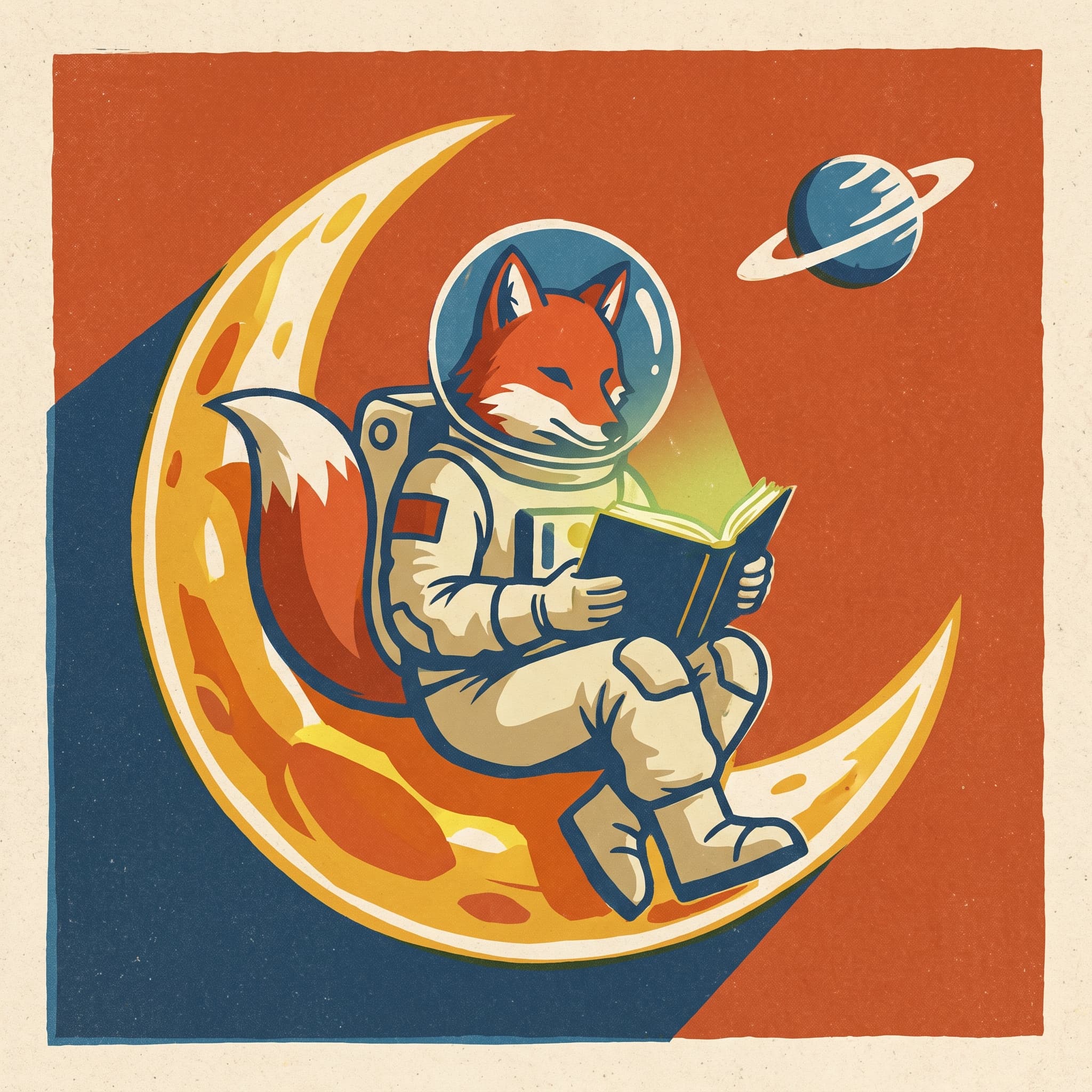 Fox astronaut in retro poster style
