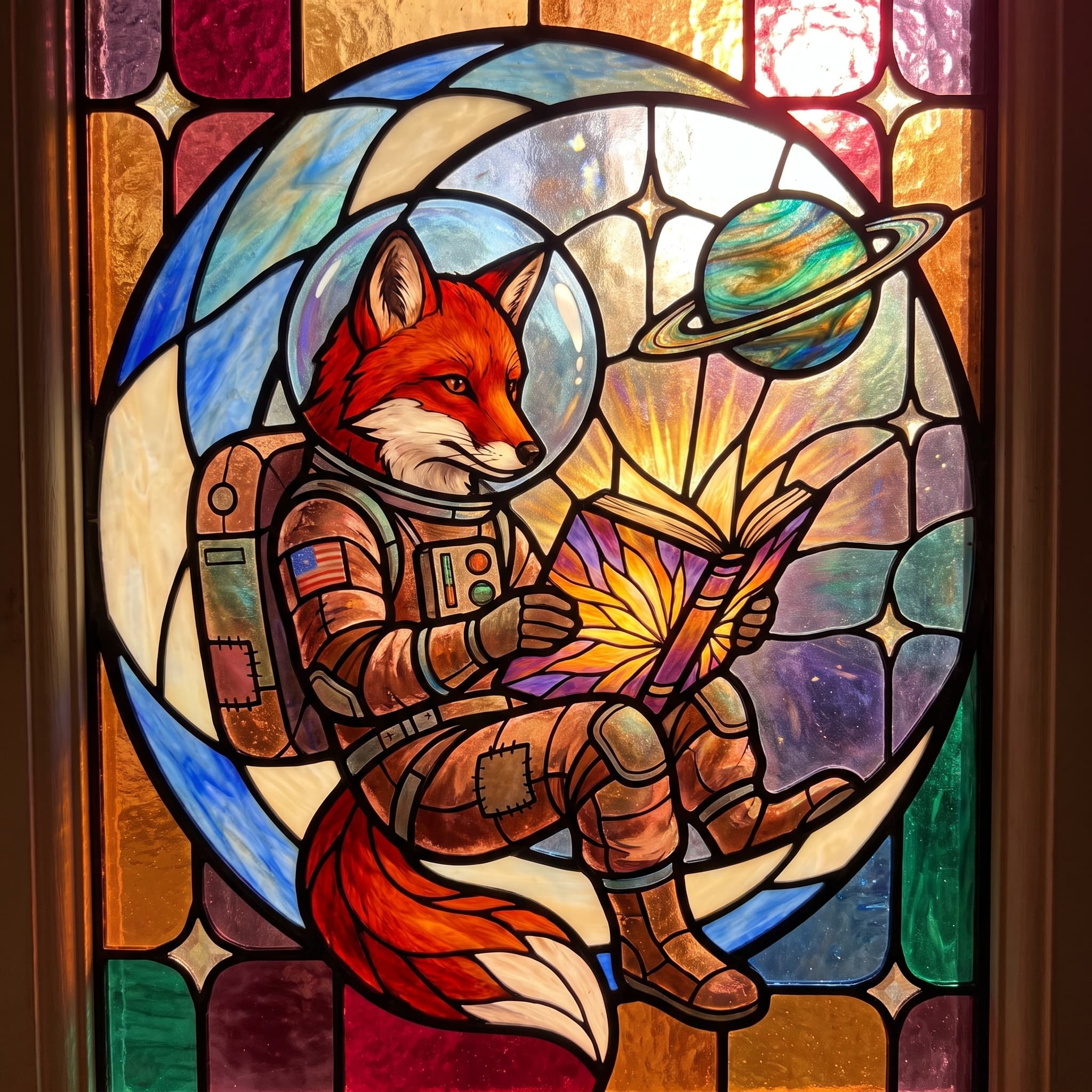 Fox astronaut in stained glass style