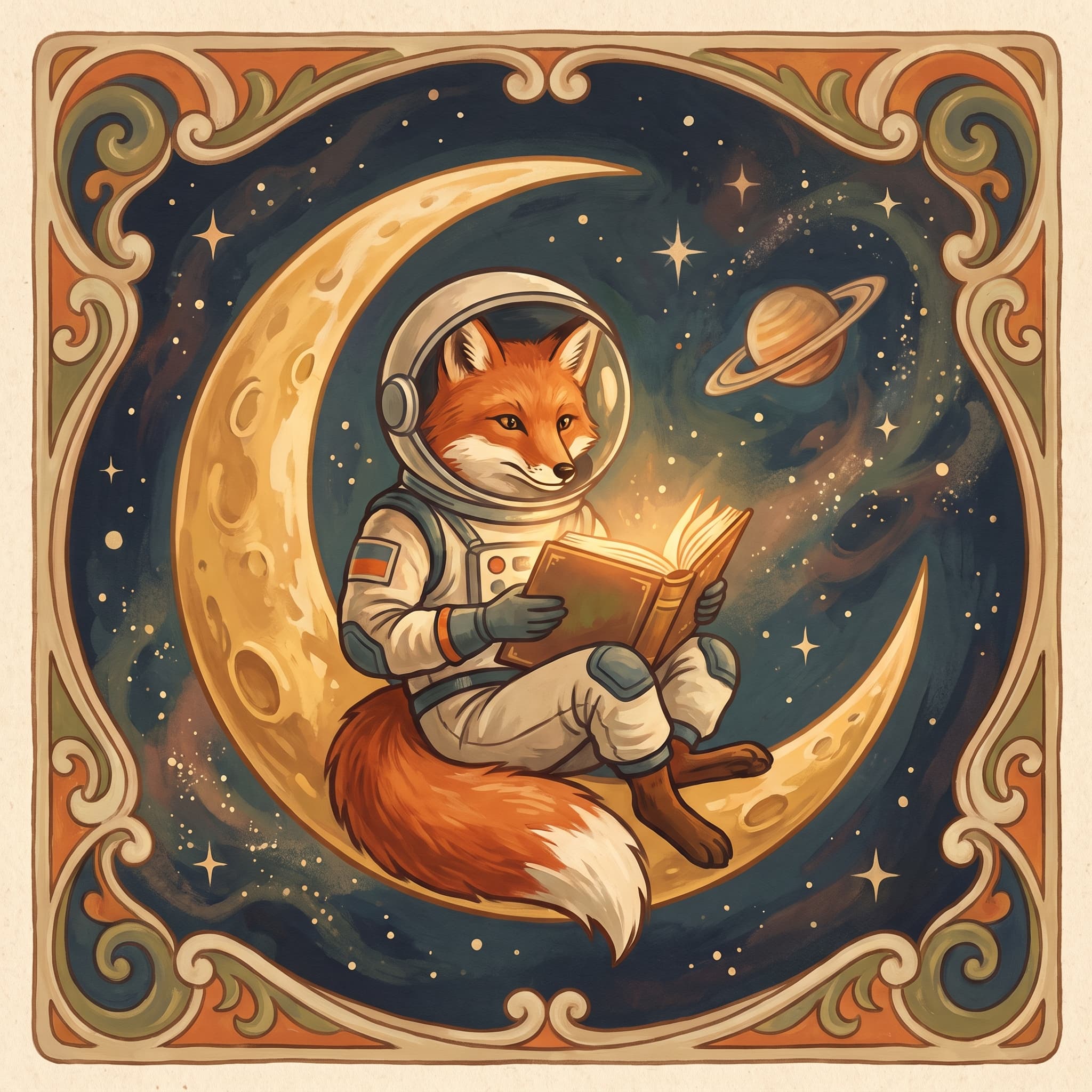 Fox astronaut in storybook style