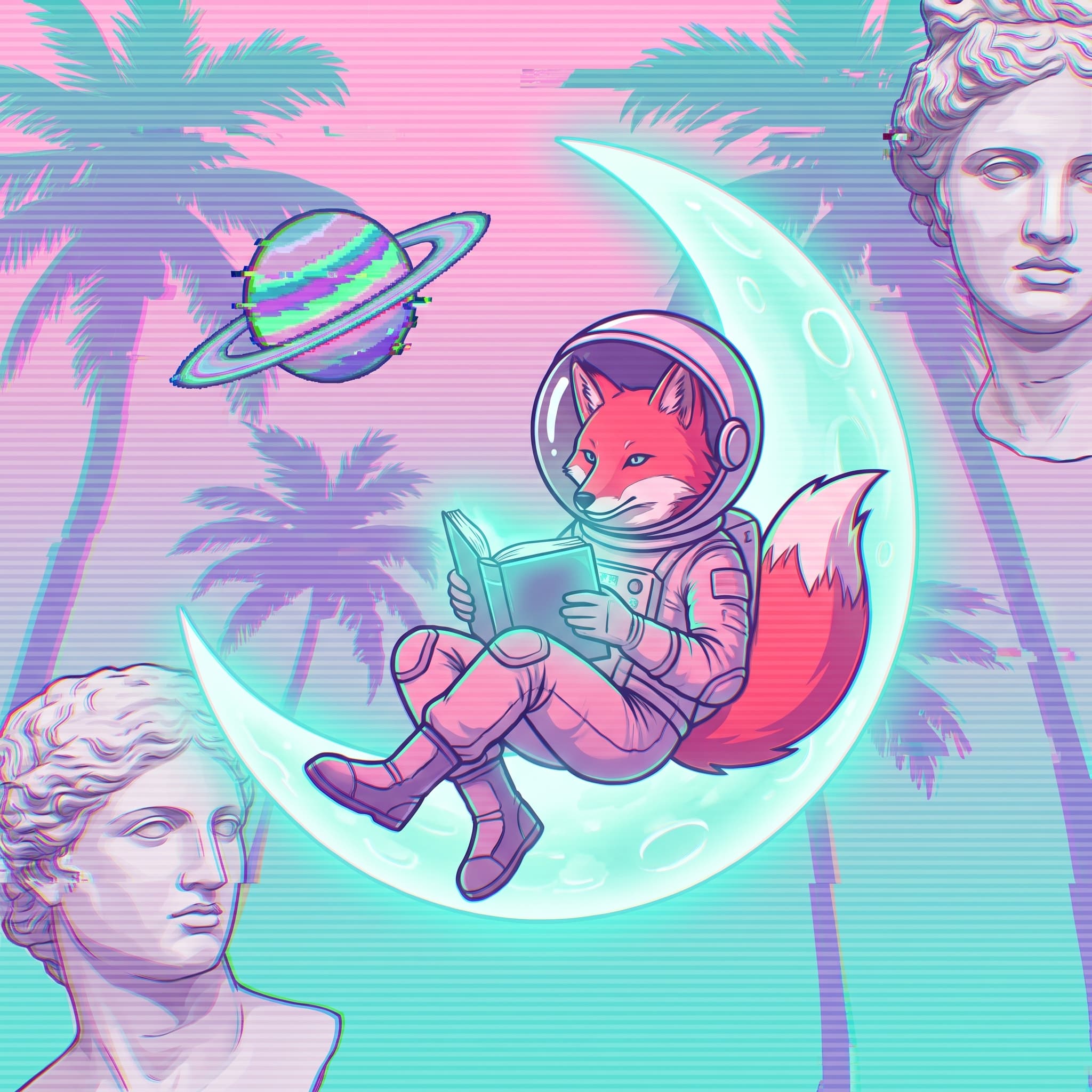 Fox astronaut in vaporwave style