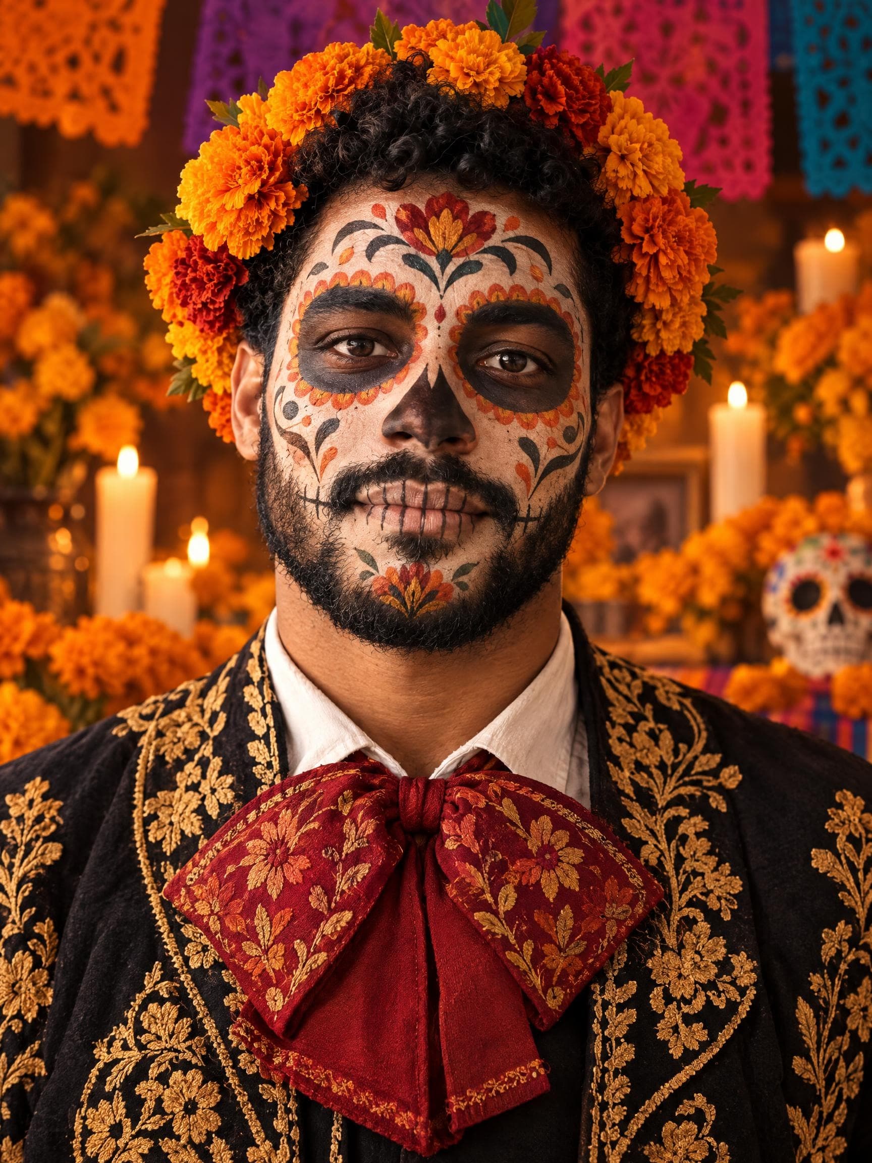 AI Halloween portrait in the marigold celebration style