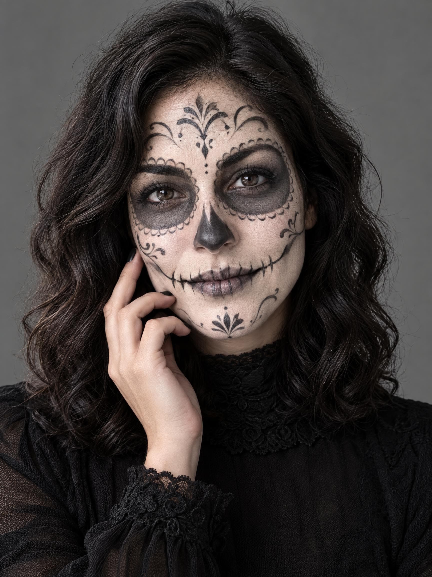 AI Halloween portrait in the porcelain skull style