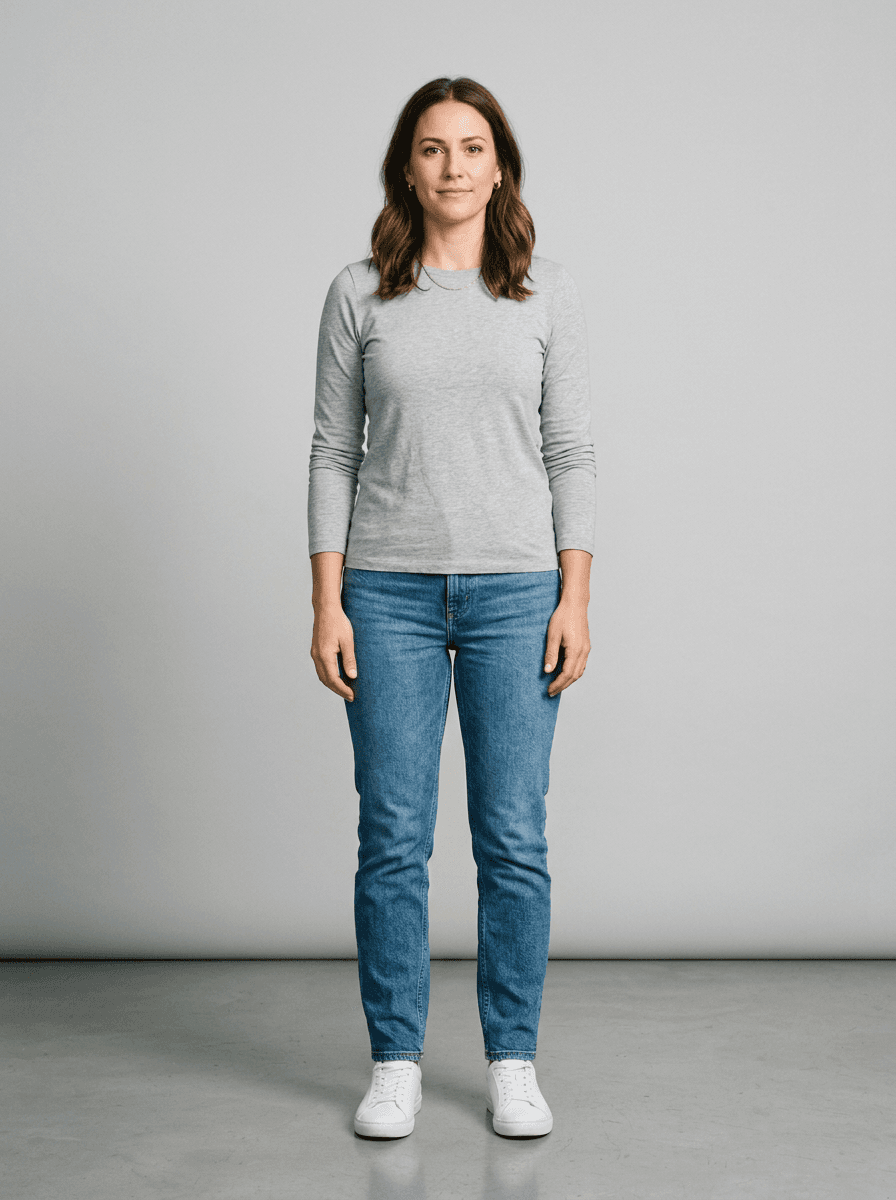 Model photo used as the try-on input for the cream cable-knit wool sweater