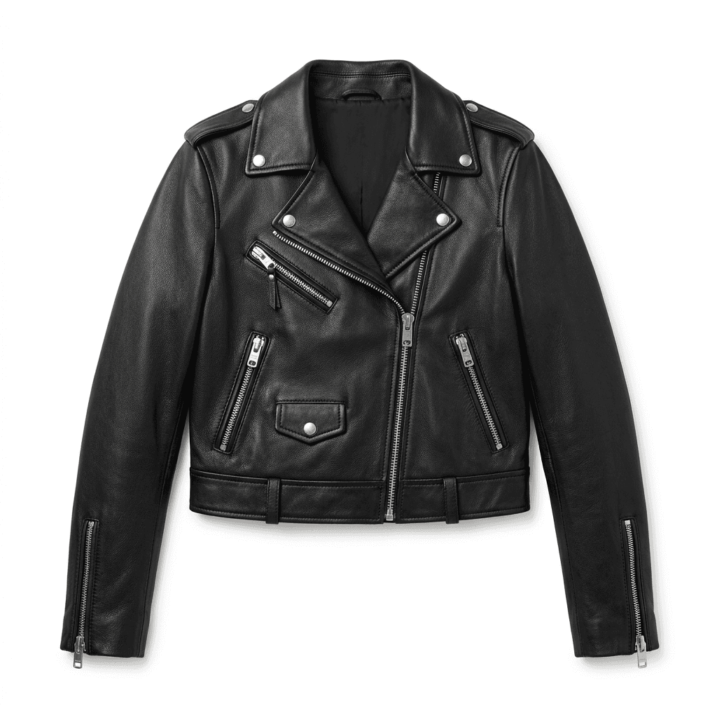Catalog product photo of the cropped leather biker jacket