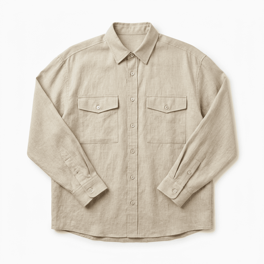 Catalog product photo of the sand-beige linen button-up