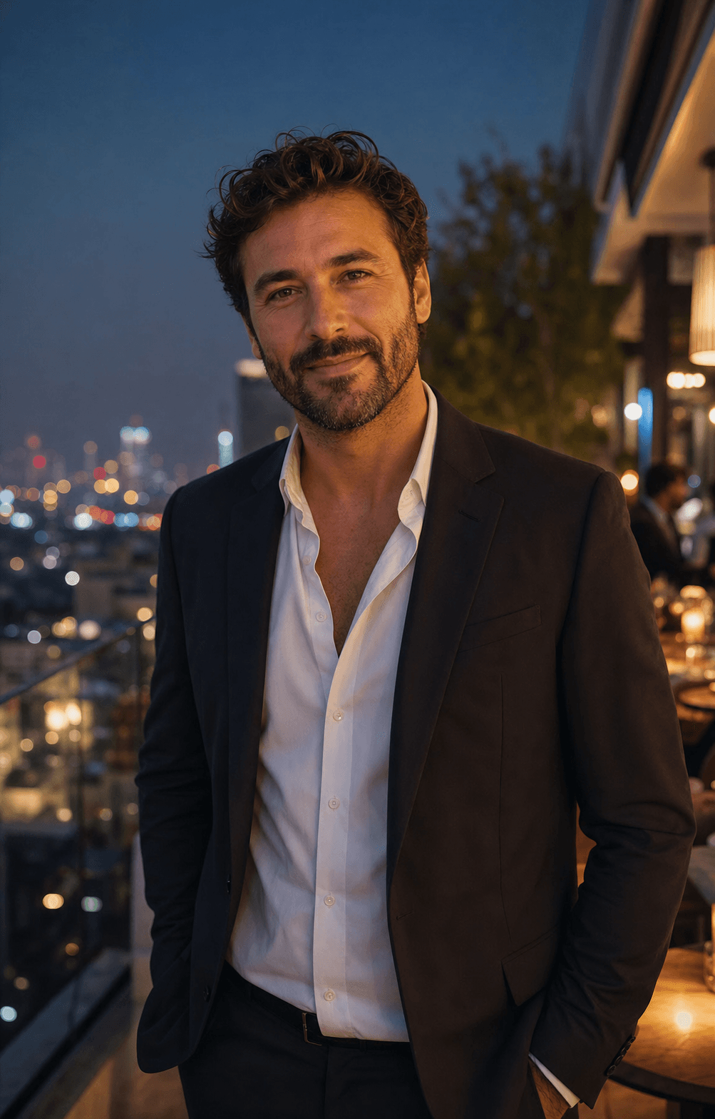 Rooftop Evening AI dating profile example