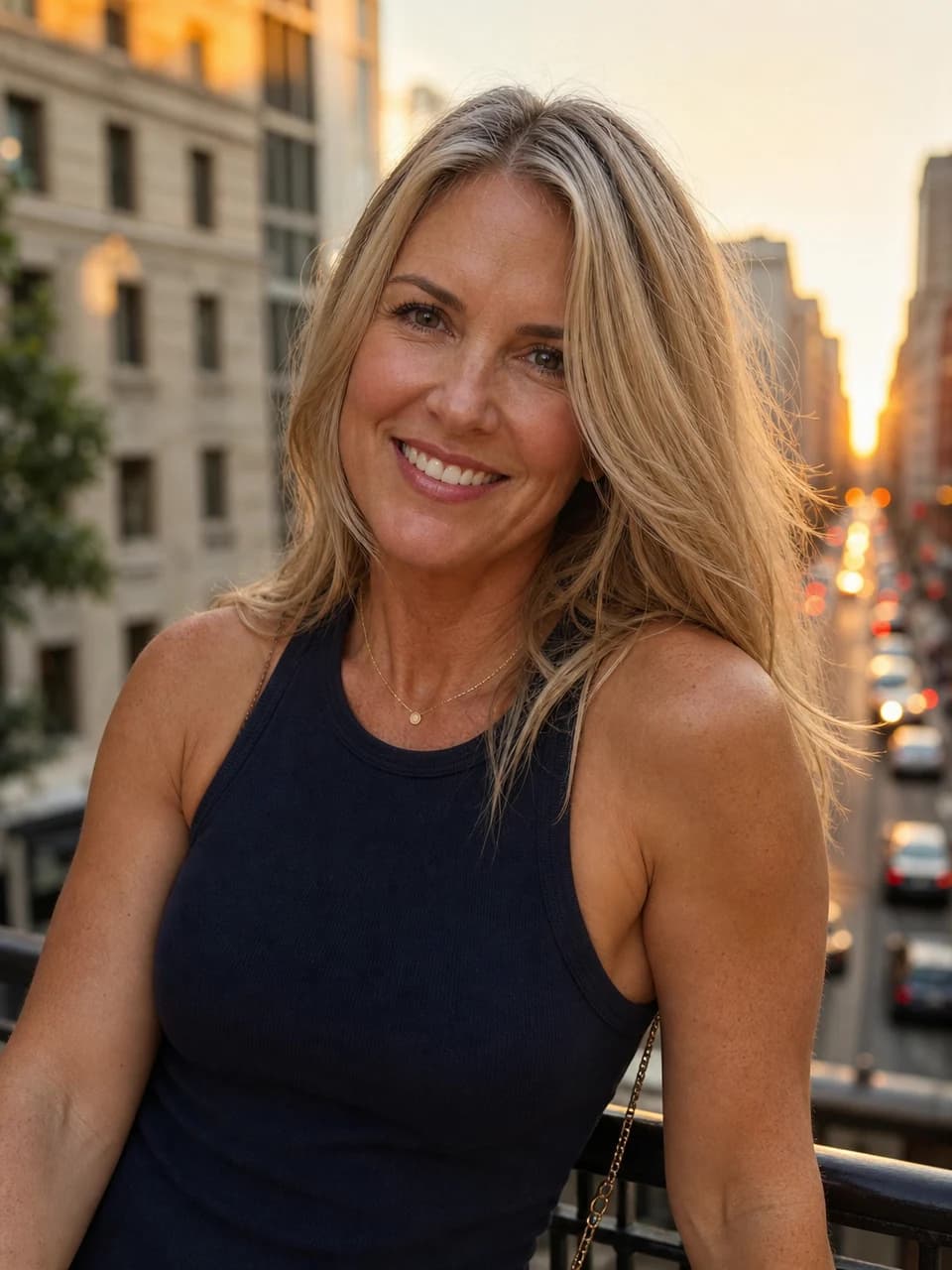 Golden-hour city Tinder photos example