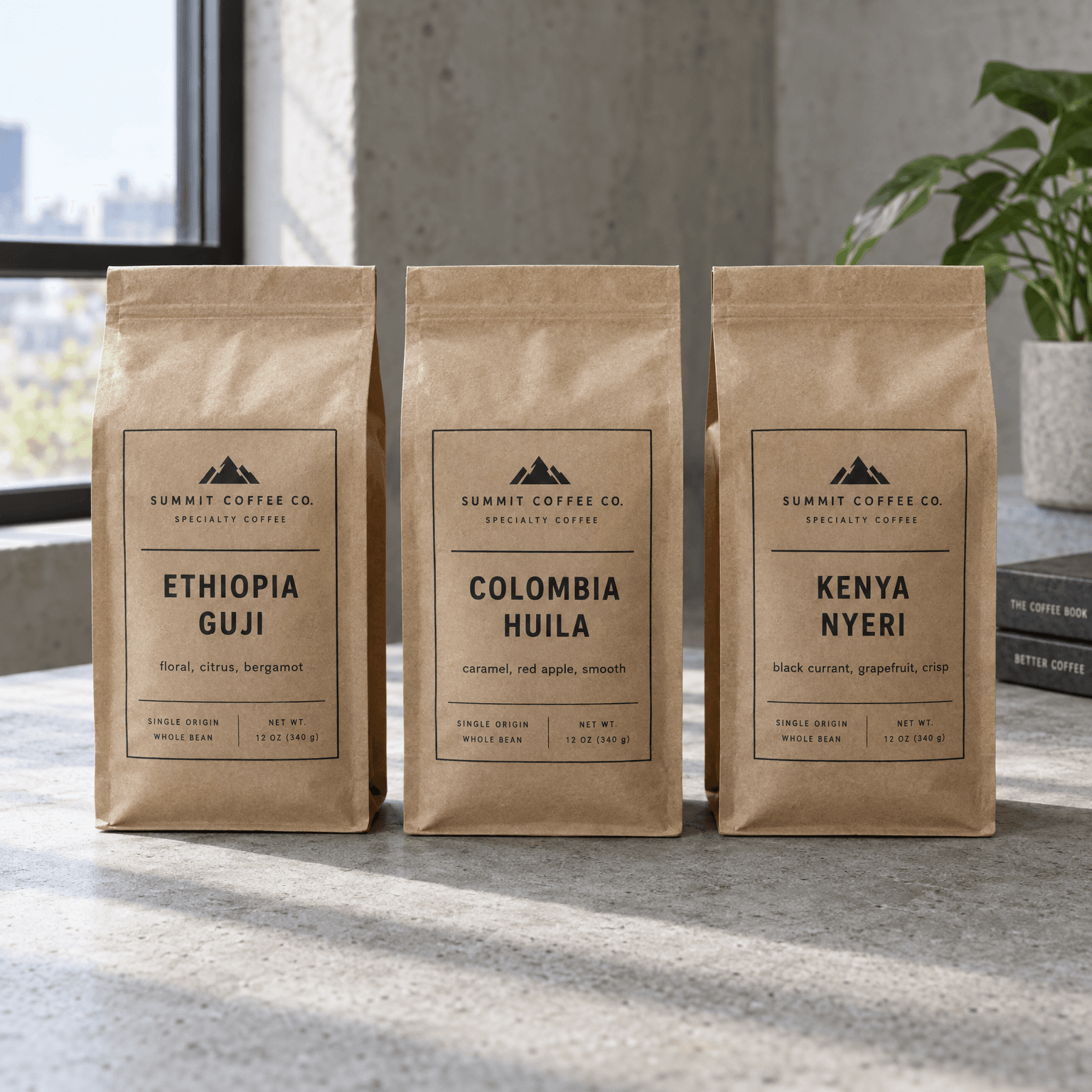 Three coffee bags in one label system generated with GPT Image 2.5