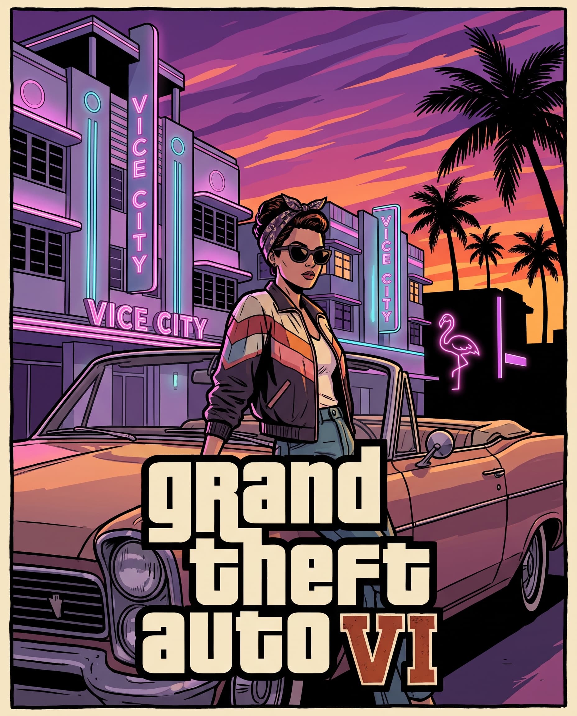 Ocean Drive Illustration — GTA 6 style AI photo example