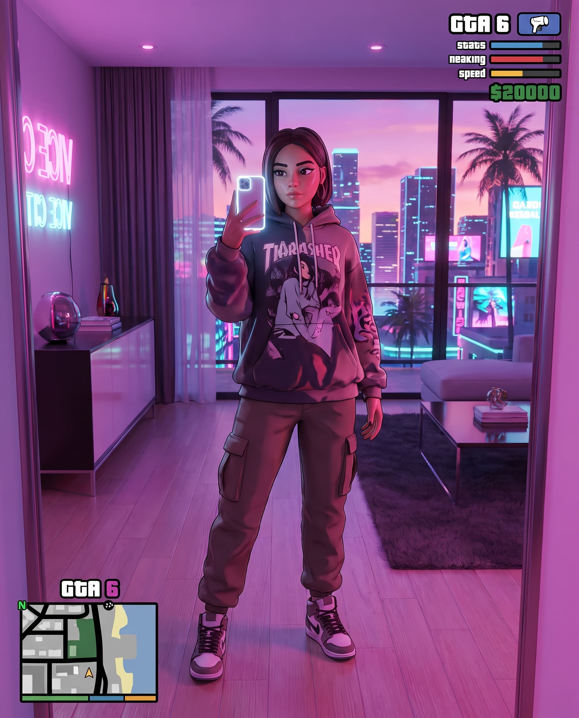 In-Game Character Selfie — GTA 6 style AI photo example